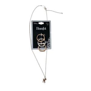 Disney Bambi Vintage Silver Charm Necklace & Lettered Stacked Rings Bundle